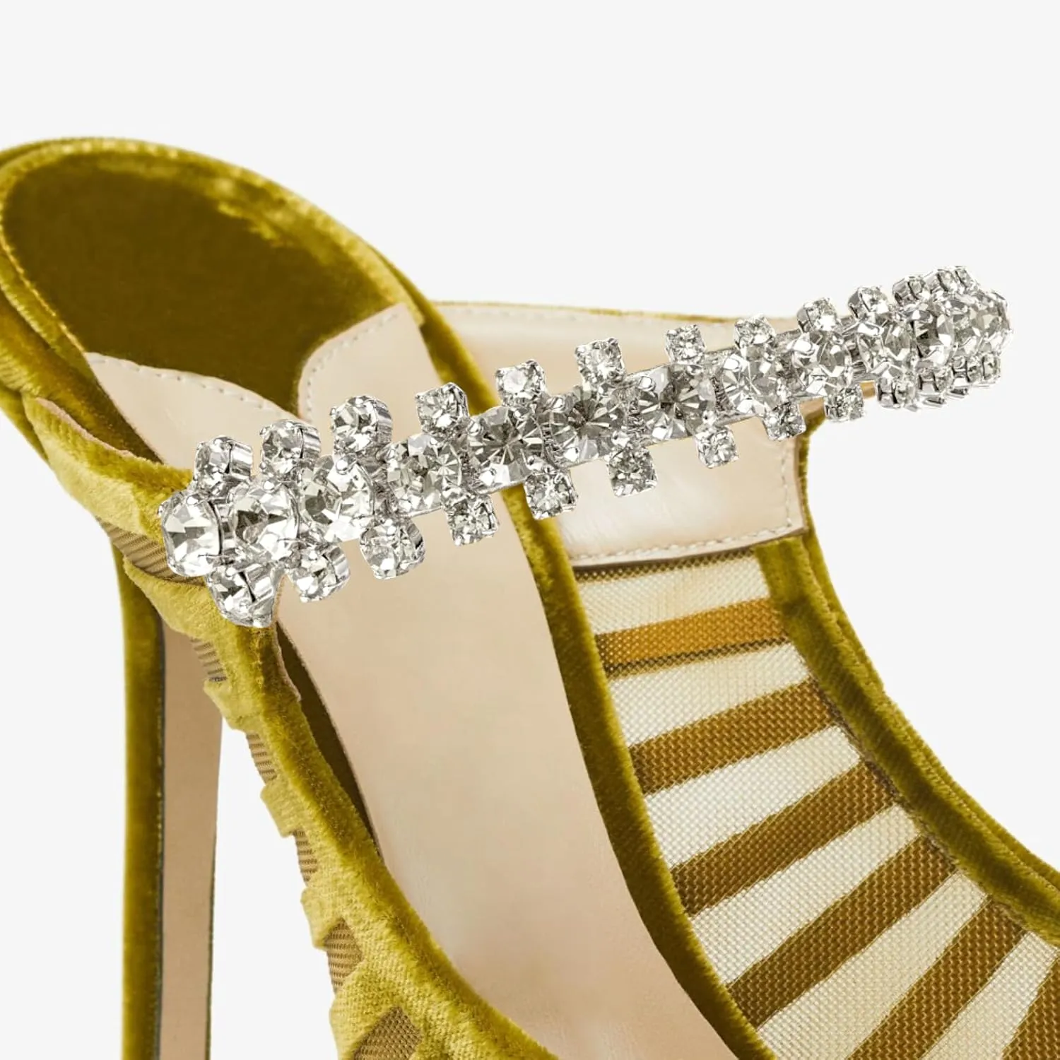 Vaslemuse Women Rhinestone Strap Heel Mules Bridal Pointy Toe Stiletto Heels Dress Pumps Slip On for Wedding Party