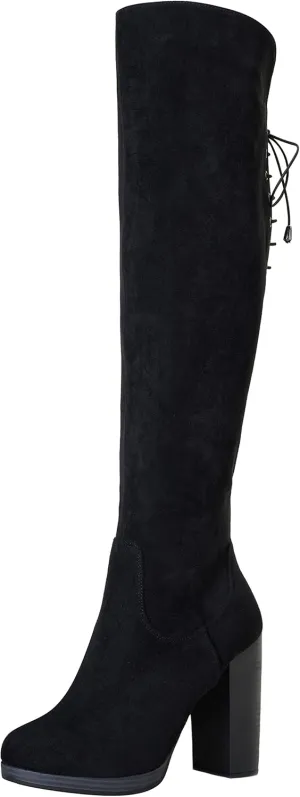 Vepose Women's Thigh High Black Over The Knee Boots, Tall Suede Knee High 996 Boot
