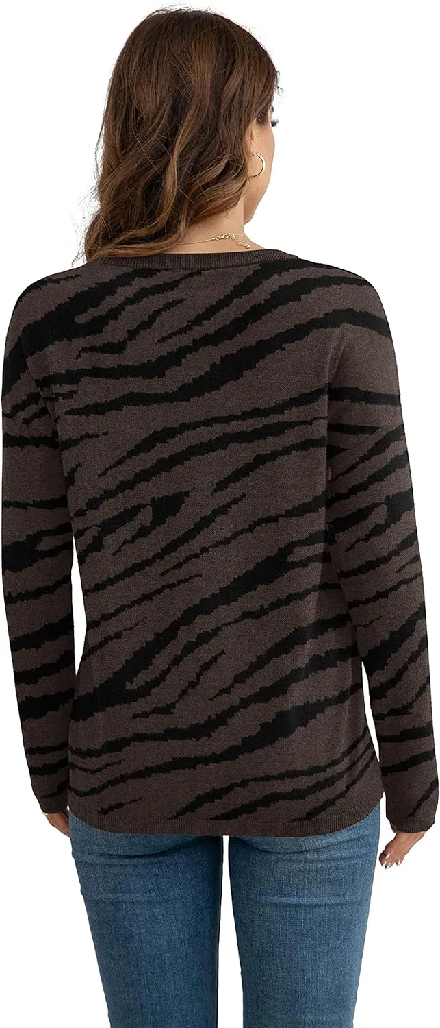 VIISHOW Women's Pullover Sweaters Long Sleeve Print Knitted Crew Neck Sweater Tops a Little Run Big