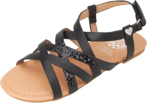 Vince Camuto Girls' Sandals - Open Toe Summer Strappy Flat Dress Shoes with Glitters and Secure Hook and Look Closure