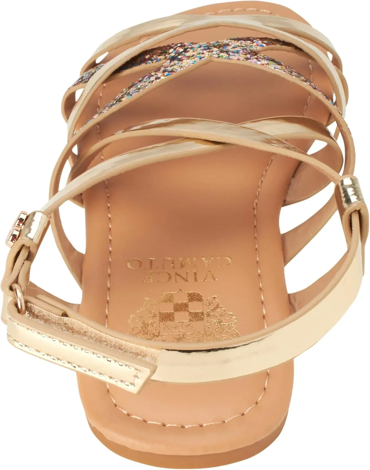 Vince Camuto Girls' Sandals - Open Toe Summer Strappy Flat Dress Shoes with Glitters and Secure Hook and Look Closure