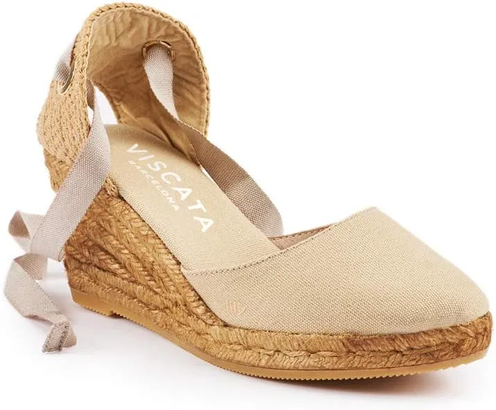 Viscata Sagaro Espadrille Canvas Wedges with Ankle Laces Spain Handmade 2 ½” Heel Women's Sandals with Breathable Organic Cotton Canvas and 100% Natural Jute for all Occasions: Casual, Work, Party