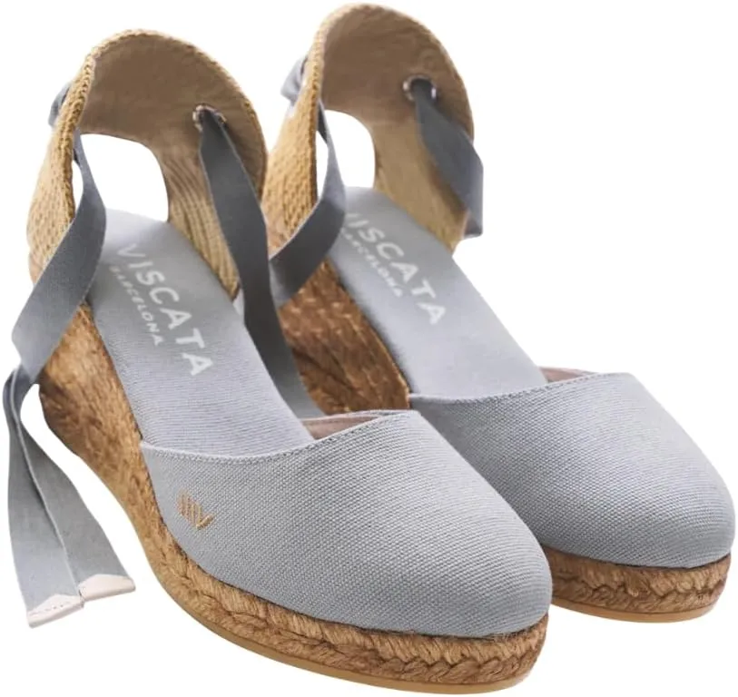 Viscata Sagaro Espadrille Canvas Wedges with Ankle Laces Spain Handmade 2 ½” Heel Women's Sandals with Breathable Organic Cotton Canvas and 100% Natural Jute for all Occasions: Casual, Work, Party
