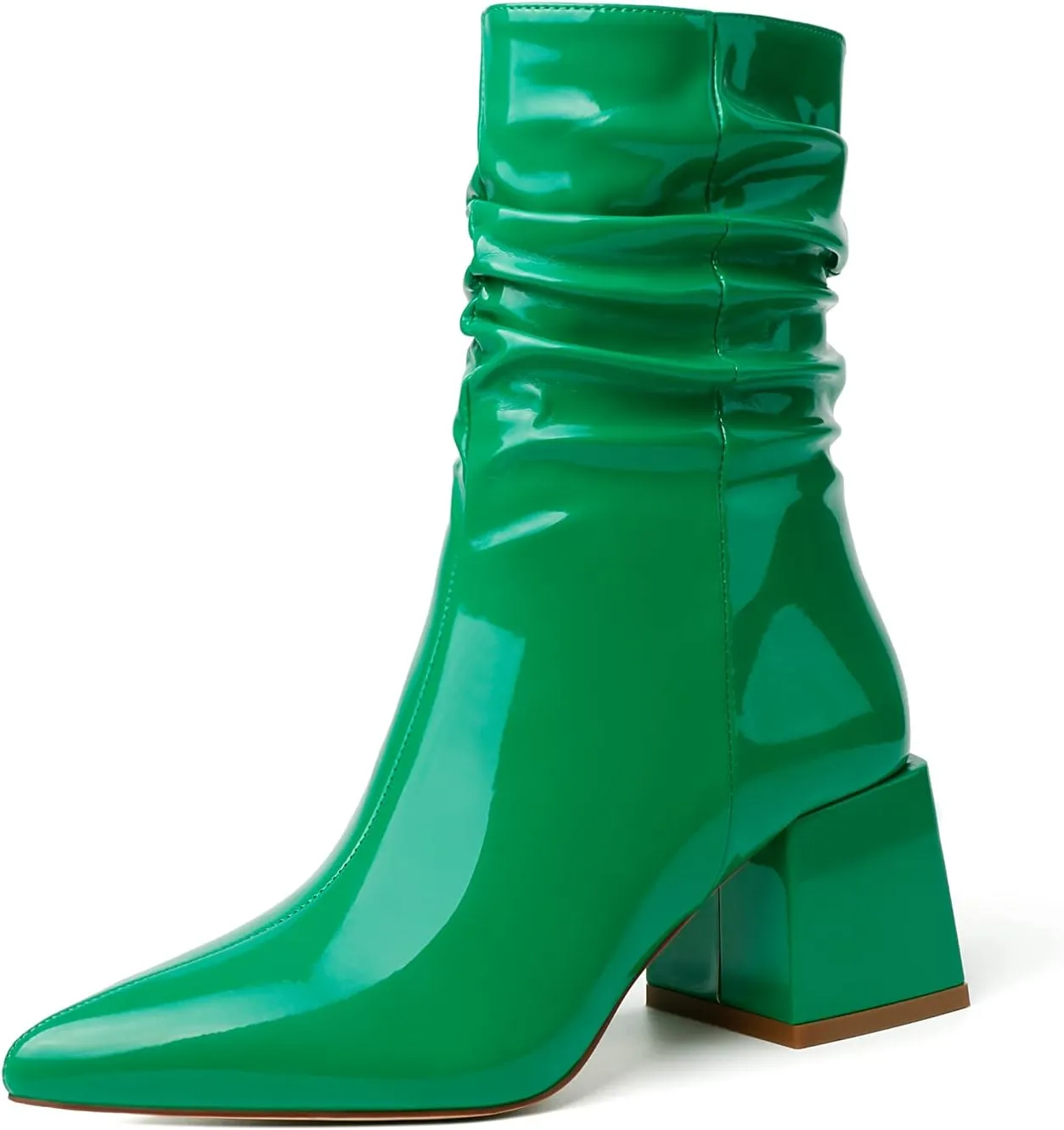vivianly Pointed Toe Ankle Boot Mid-Calf Boots Chunky Block Heel Booties for Women