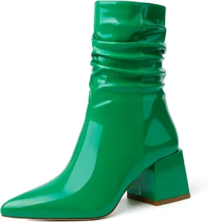 vivianly Pointed Toe Ankle Boot Mid-Calf Boots Chunky Block Heel Booties for Women