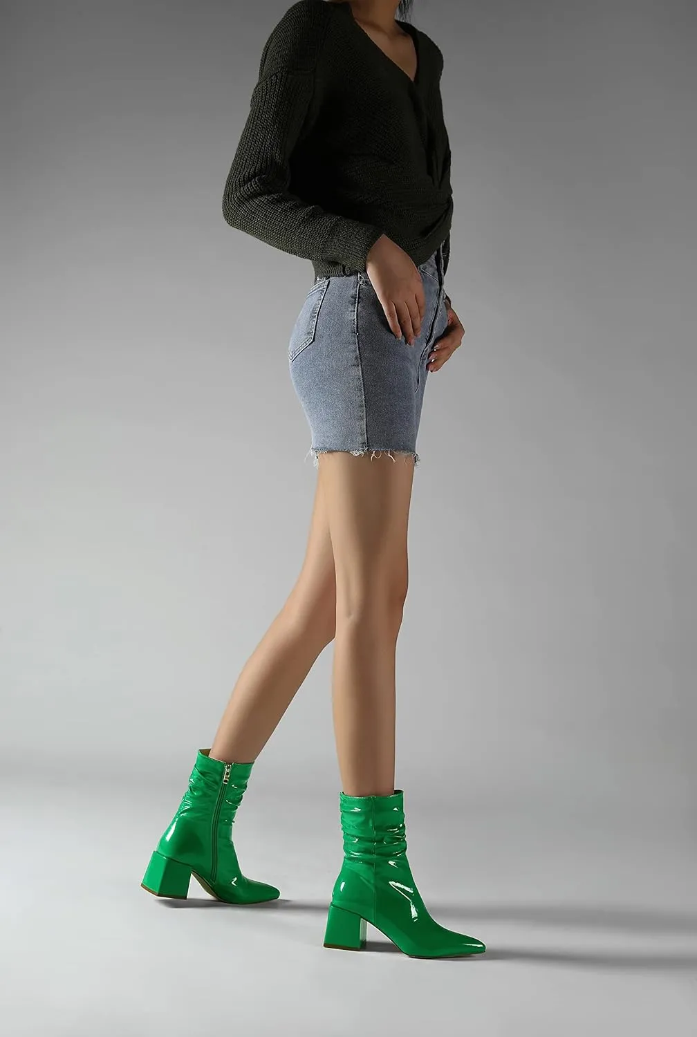 vivianly Pointed Toe Ankle Boot Mid-Calf Boots Chunky Block Heel Booties for Women