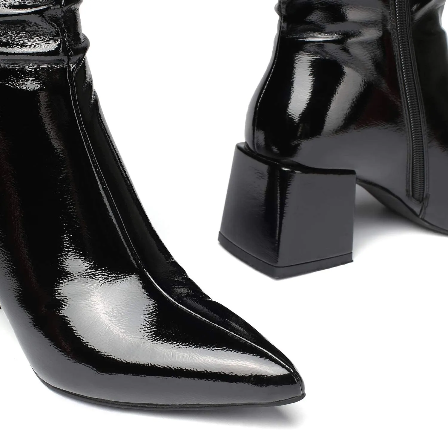 vivianly Pointed Toe Ankle Boot Mid-Calf Boots Chunky Block Heel Booties for Women