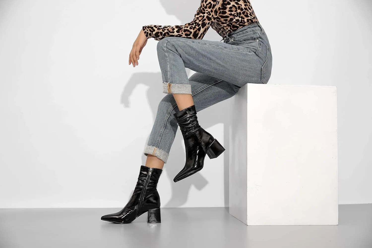vivianly Pointed Toe Ankle Boot Mid-Calf Boots Chunky Block Heel Booties for Women