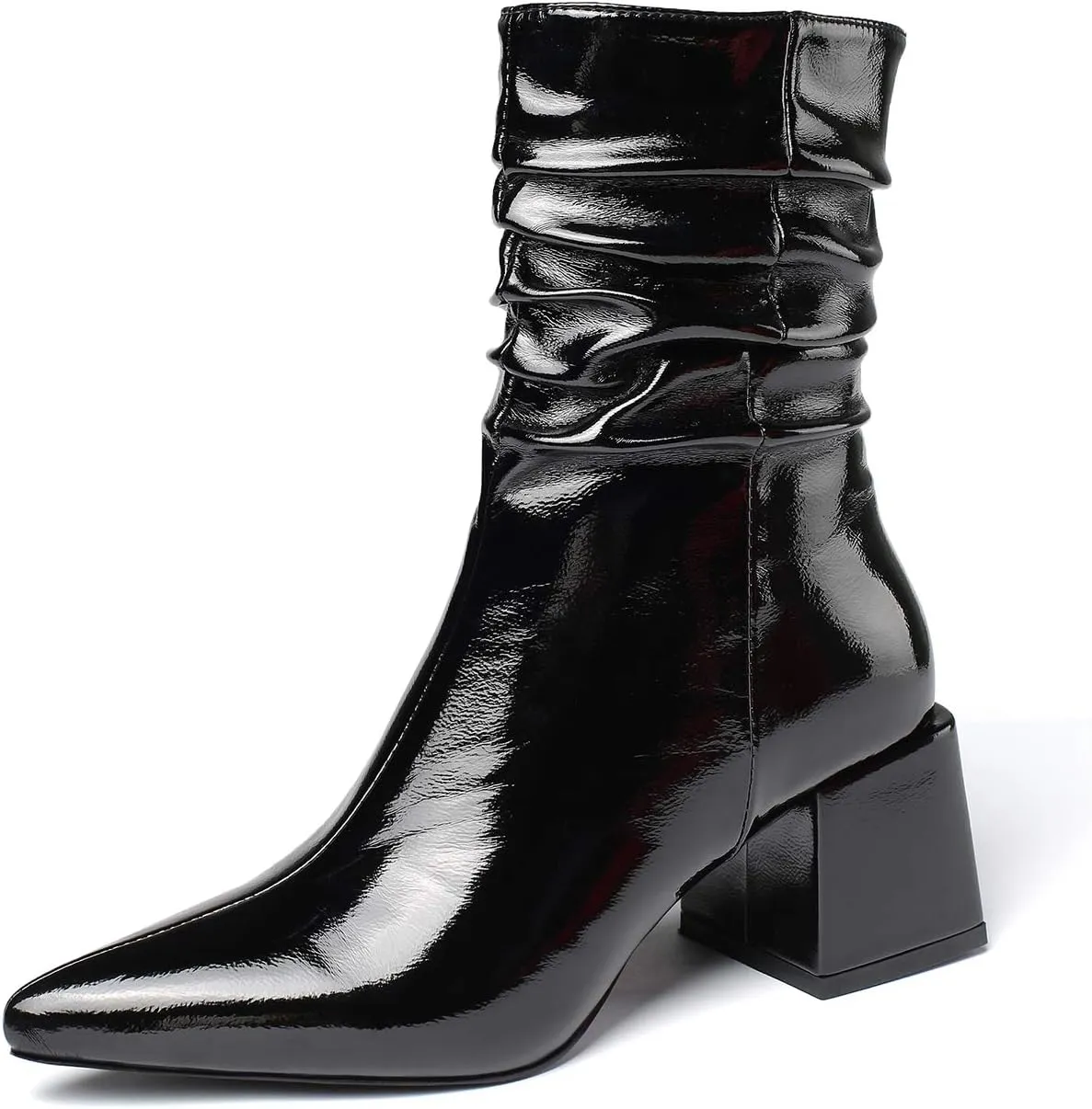 vivianly Pointed Toe Ankle Boot Mid-Calf Boots Chunky Block Heel Booties for Women
