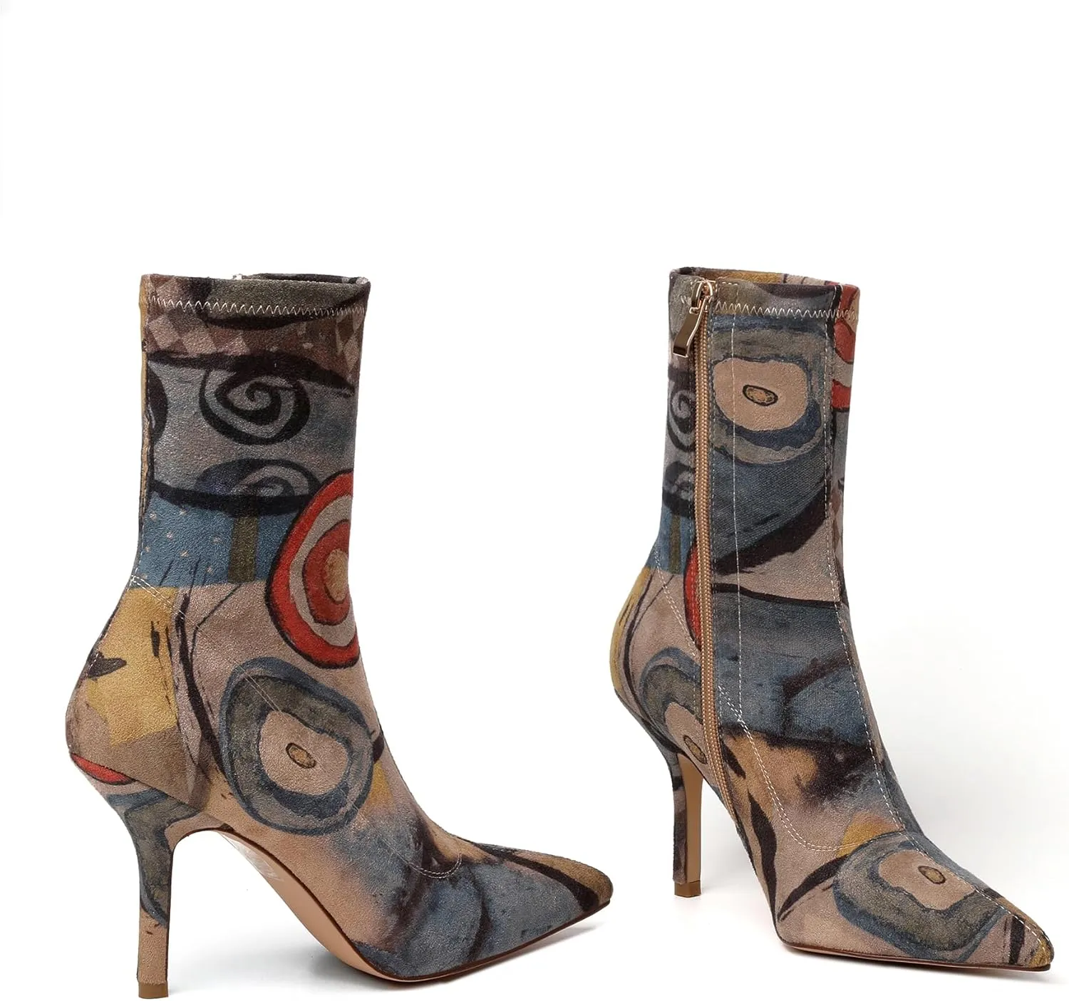 vivianly Stretch Pointed Toe Sock Booties Mid-Calf Ankle Boot Stiletto Heel Boots for Women
