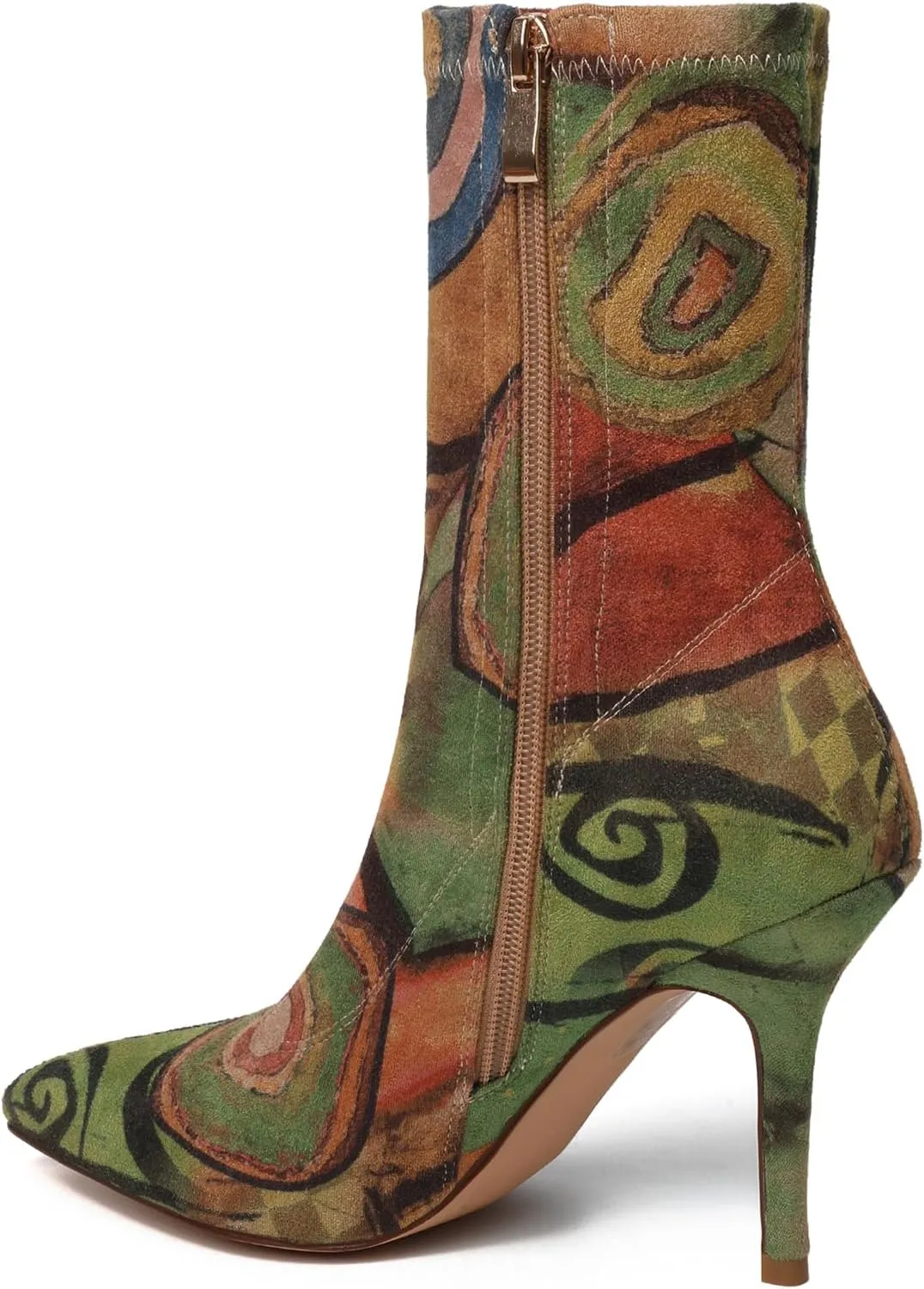 vivianly Stretch Pointed Toe Sock Booties Mid-Calf Ankle Boot Stiletto Heel Boots for Women