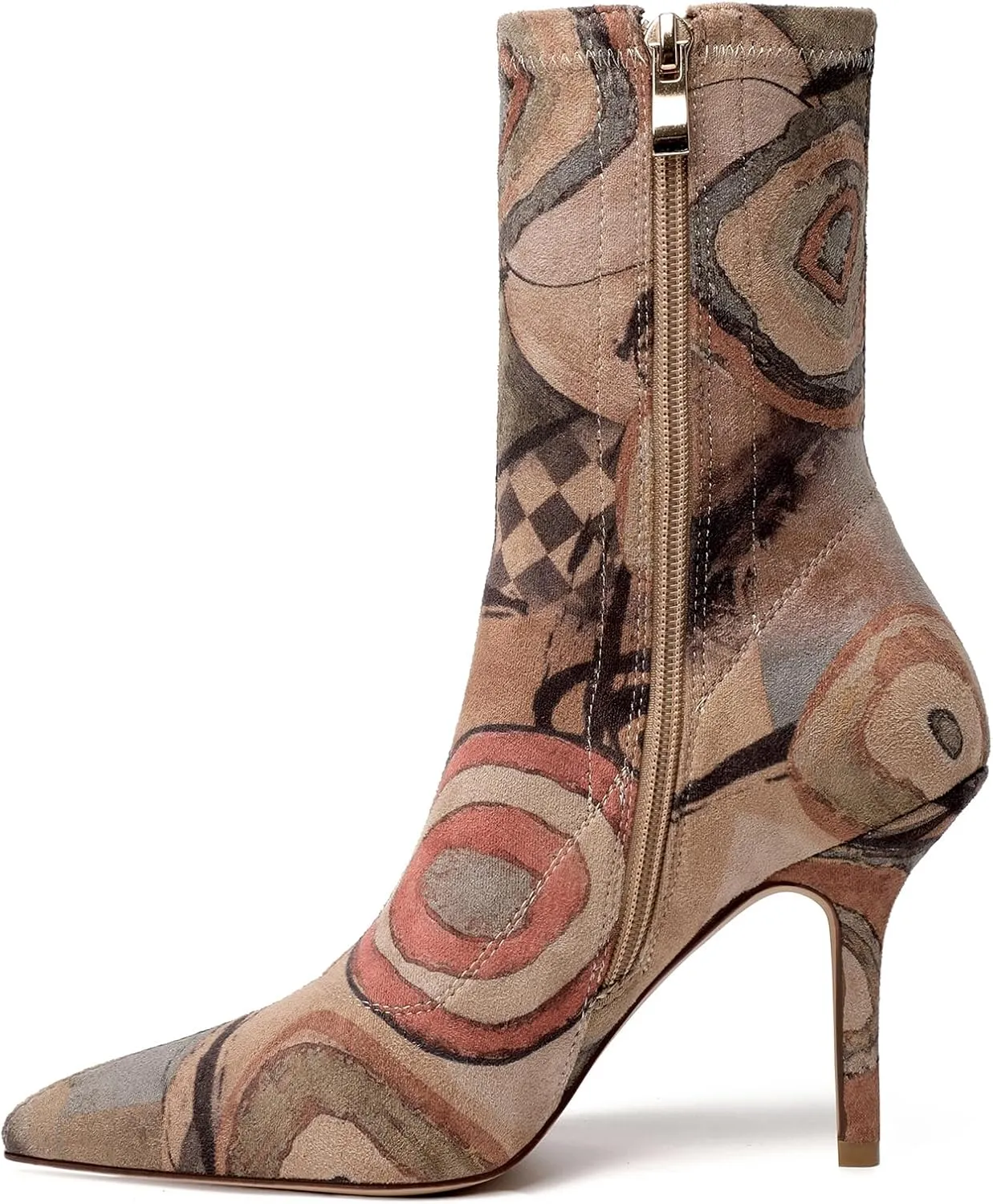 vivianly Stretch Pointed Toe Sock Booties Mid-Calf Ankle Boot Stiletto Heel Boots for Women