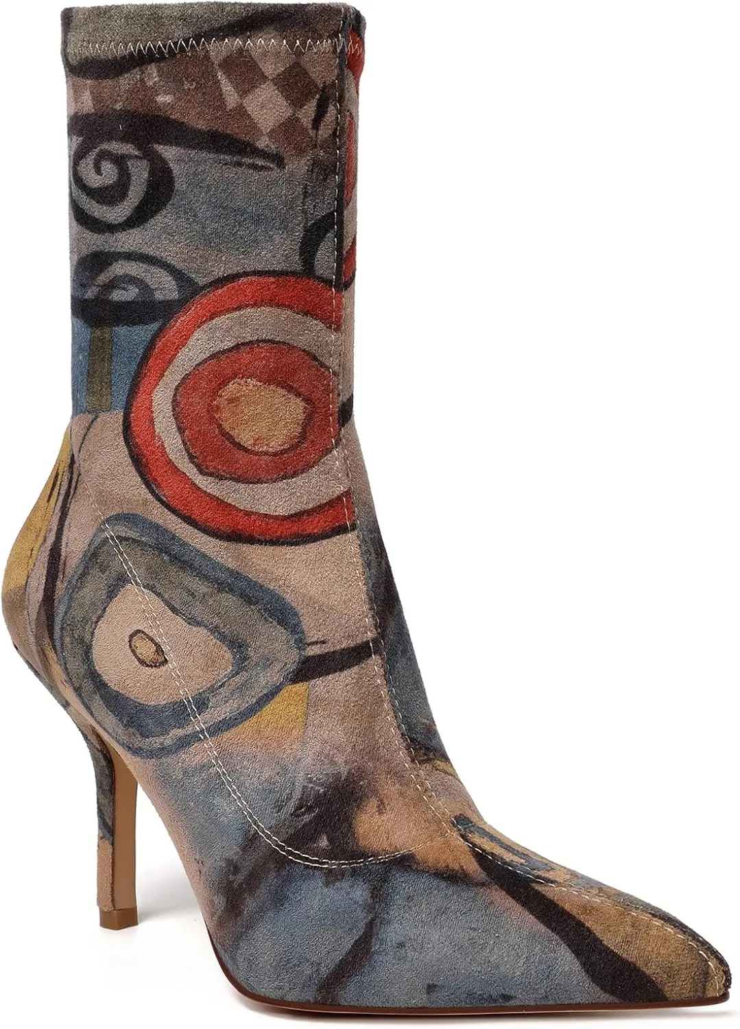 vivianly Stretch Pointed Toe Sock Booties Mid-Calf Ankle Boot Stiletto Heel Boots for Women