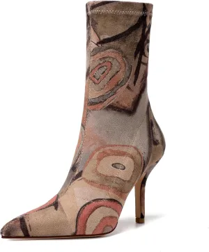 vivianly Stretch Pointed Toe Sock Booties Mid-Calf Ankle Boot Stiletto Heel Boots for Women
