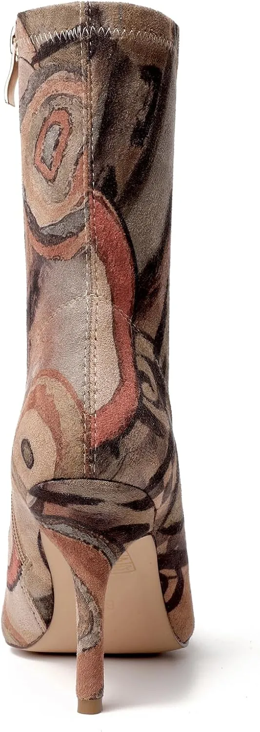 vivianly Stretch Pointed Toe Sock Booties Mid-Calf Ankle Boot Stiletto Heel Boots for Women