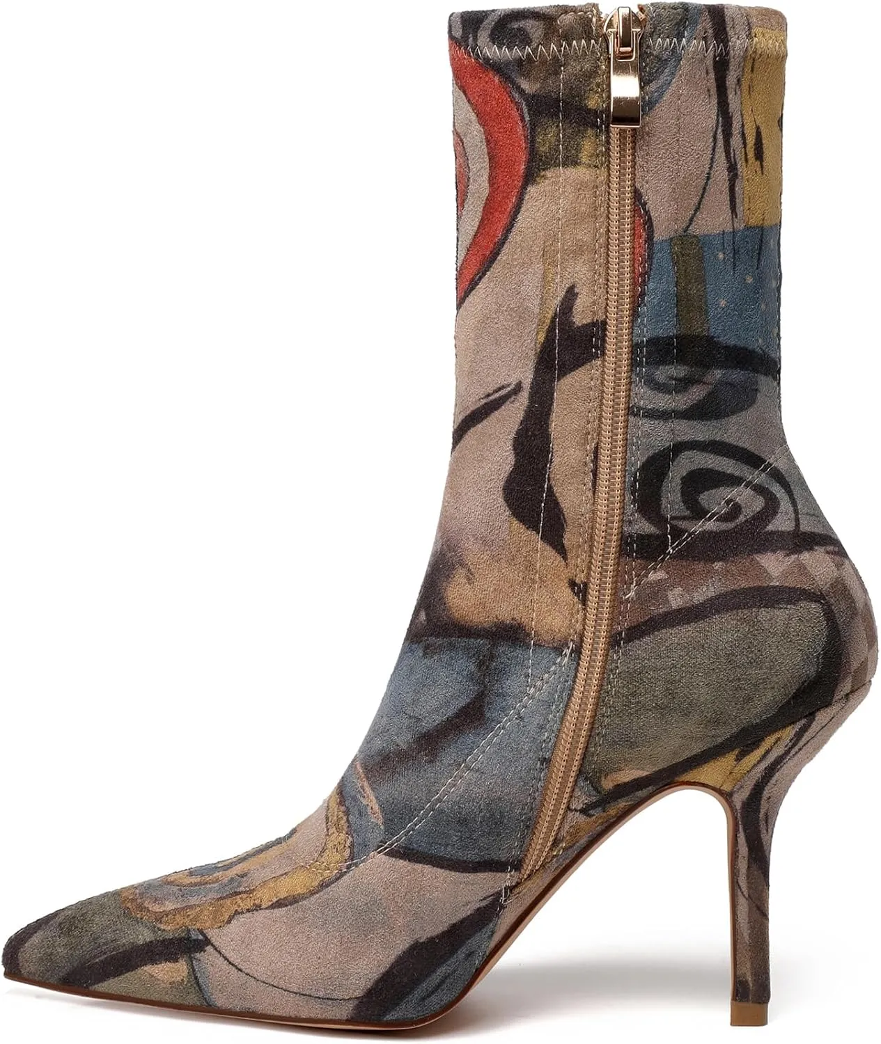 vivianly Stretch Pointed Toe Sock Booties Mid-Calf Ankle Boot Stiletto Heel Boots for Women