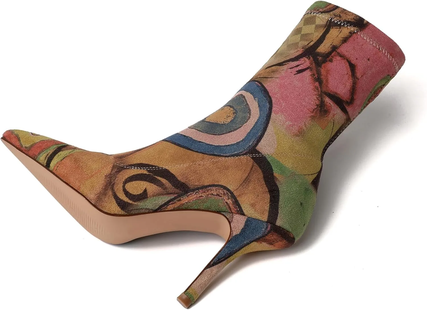 vivianly Stretch Pointed Toe Sock Booties Mid-Calf Ankle Boot Stiletto Heel Boots for Women