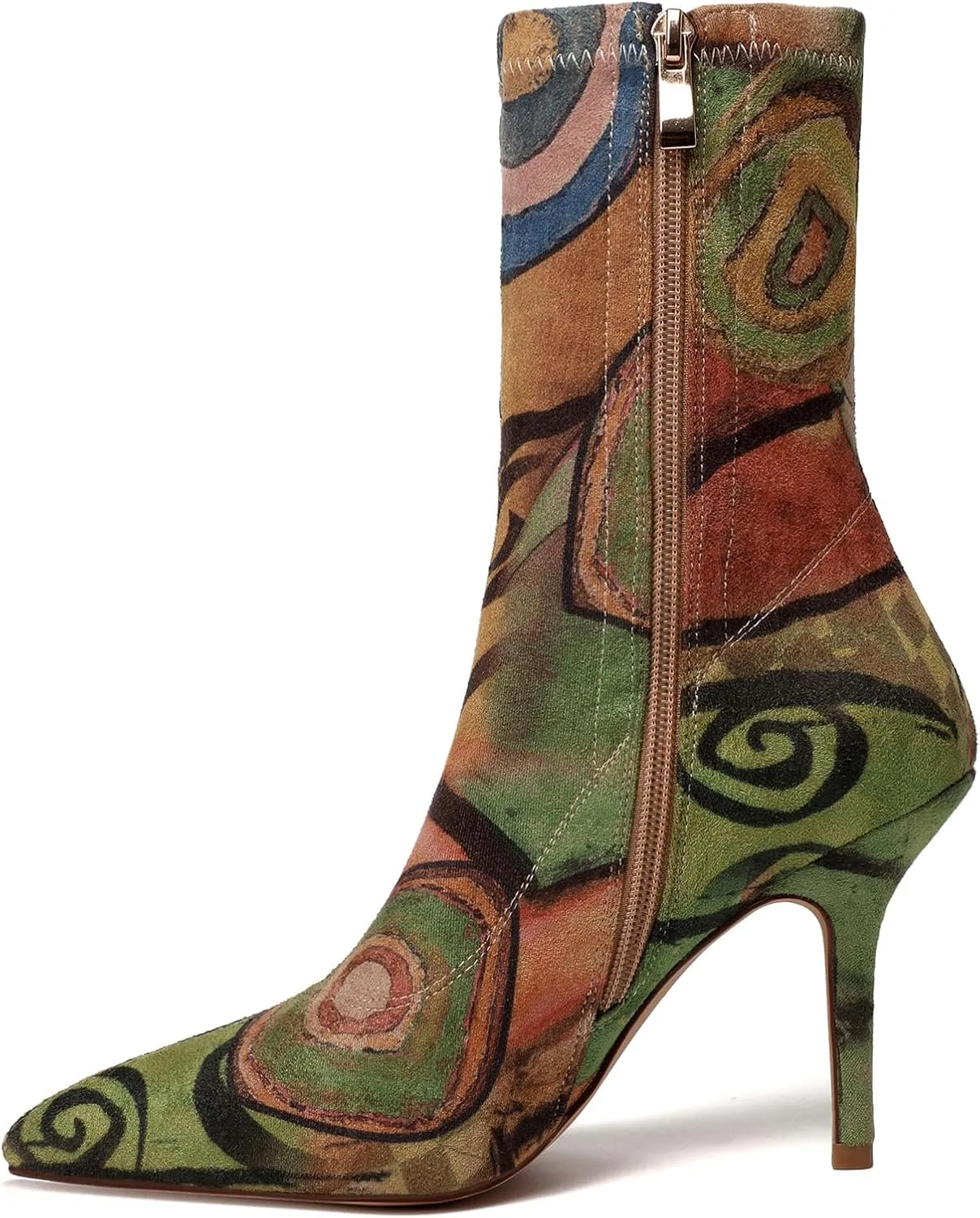 vivianly Stretch Pointed Toe Sock Booties Mid-Calf Ankle Boot Stiletto Heel Boots for Women