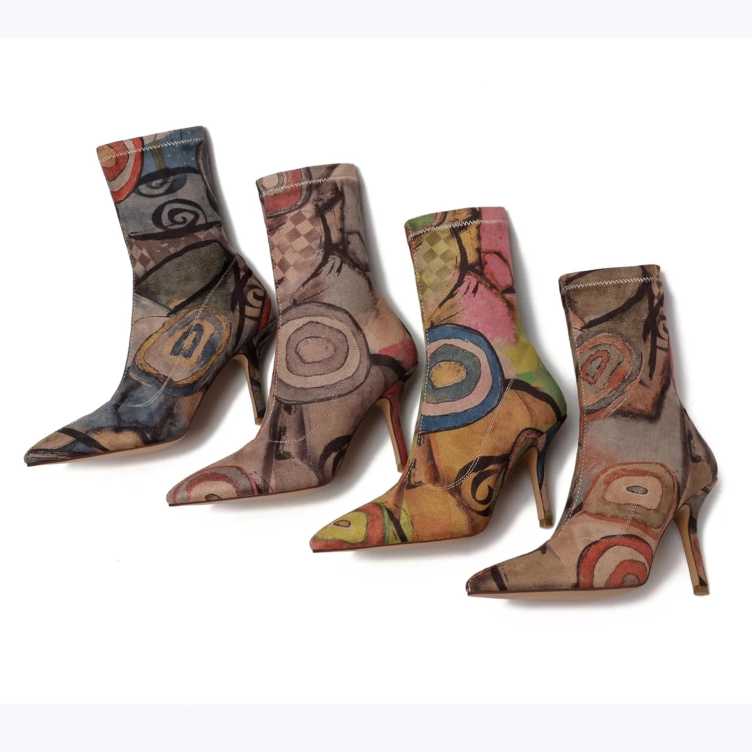 vivianly Stretch Pointed Toe Sock Booties Mid-Calf Ankle Boot Stiletto Heel Boots for Women