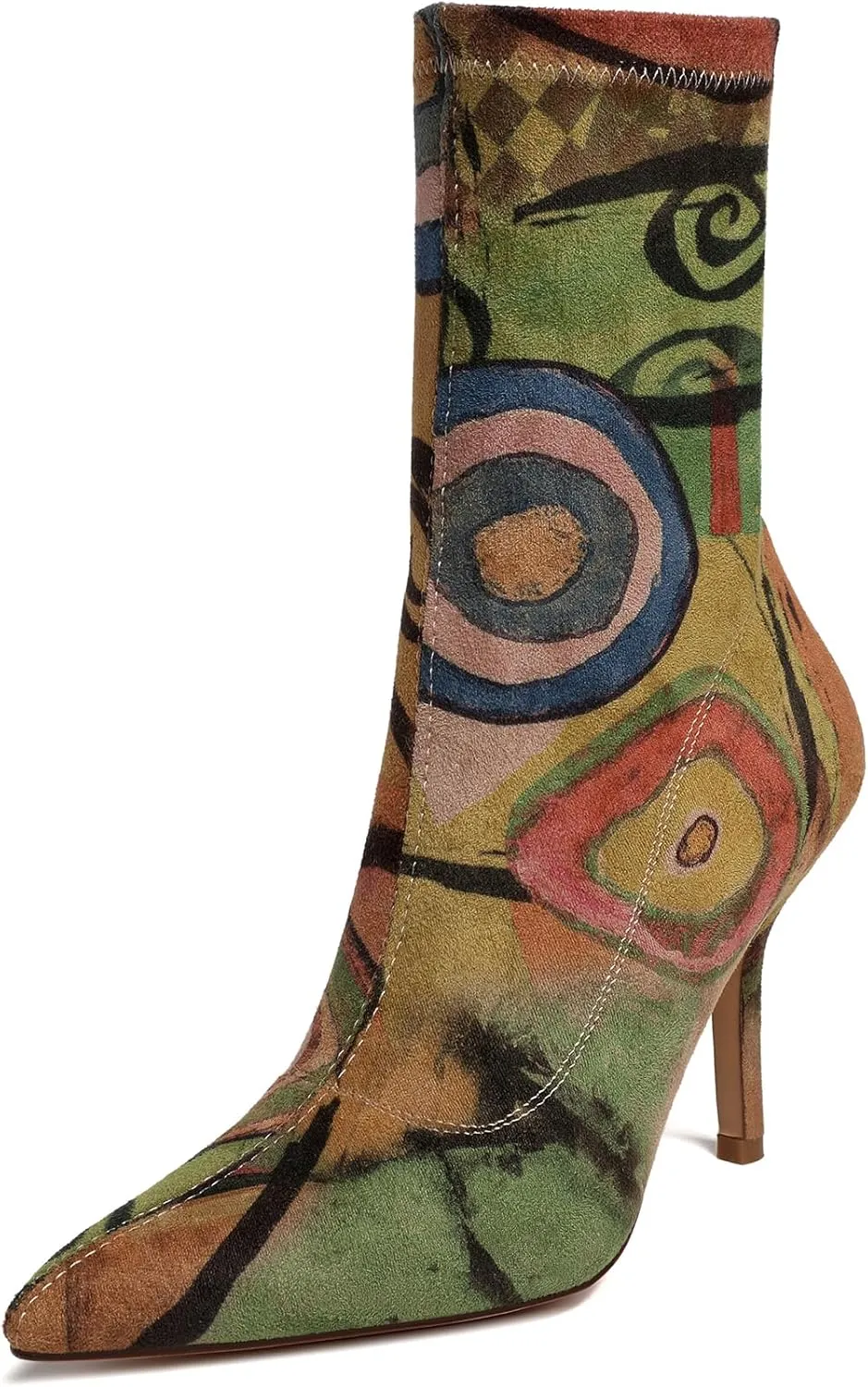 vivianly Stretch Pointed Toe Sock Booties Mid-Calf Ankle Boot Stiletto Heel Boots for Women