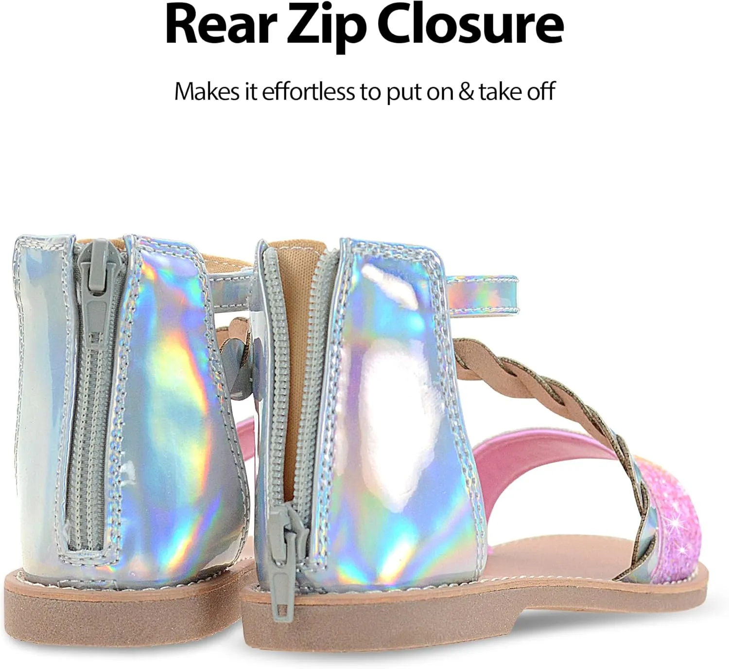 Vonair Girls Gladiator Sandals with Zipper Flat Strappy Open Toe Summer Sandals