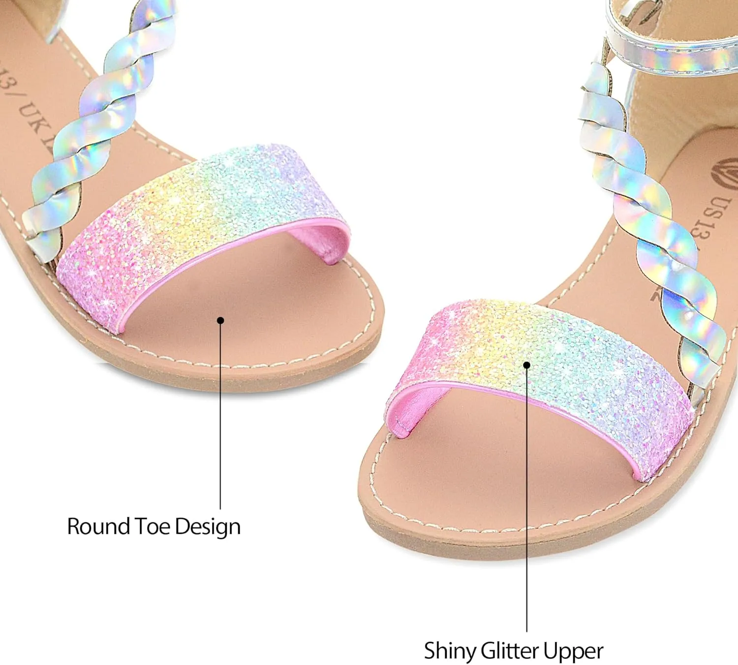 Vonair Girls Gladiator Sandals with Zipper Flat Strappy Open Toe Summer Sandals