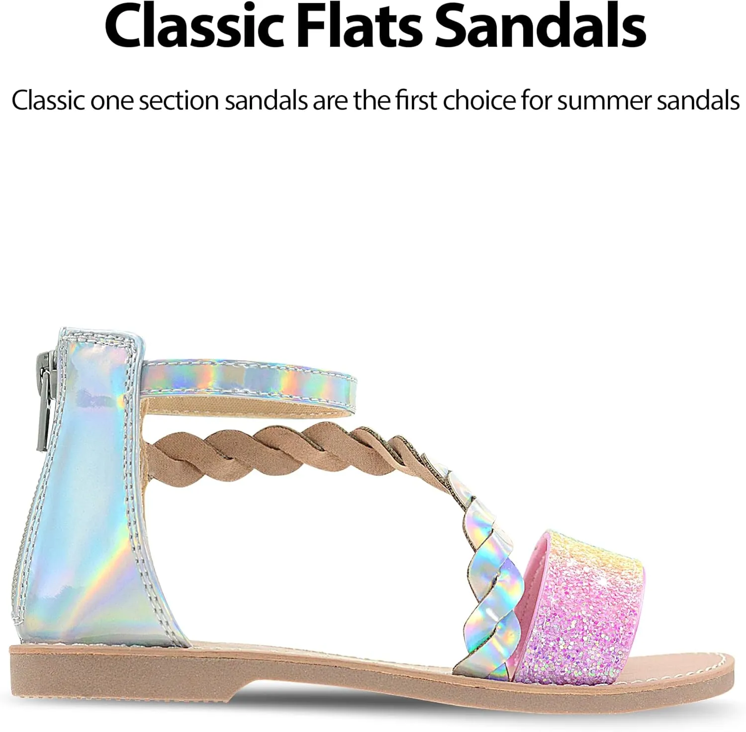 Vonair Girls Gladiator Sandals with Zipper Flat Strappy Open Toe Summer Sandals