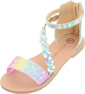 Vonair Girls Gladiator Sandals with Zipper Flat Strappy Open Toe Summer Sandals