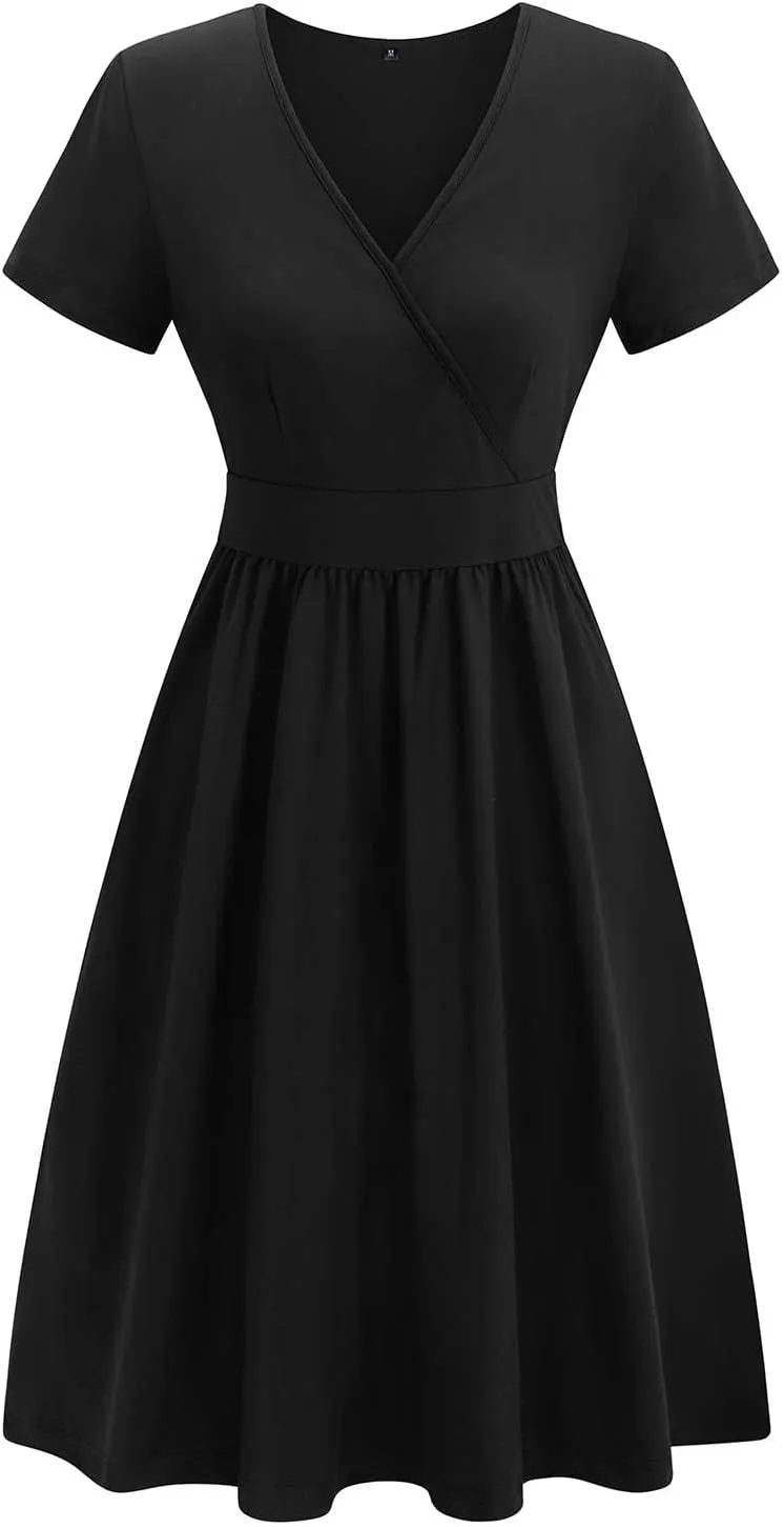 VOTEPRETTY Women's Short Sleeve V Neck Wrap Dress Summer Casual Floral Sundress with Pockets