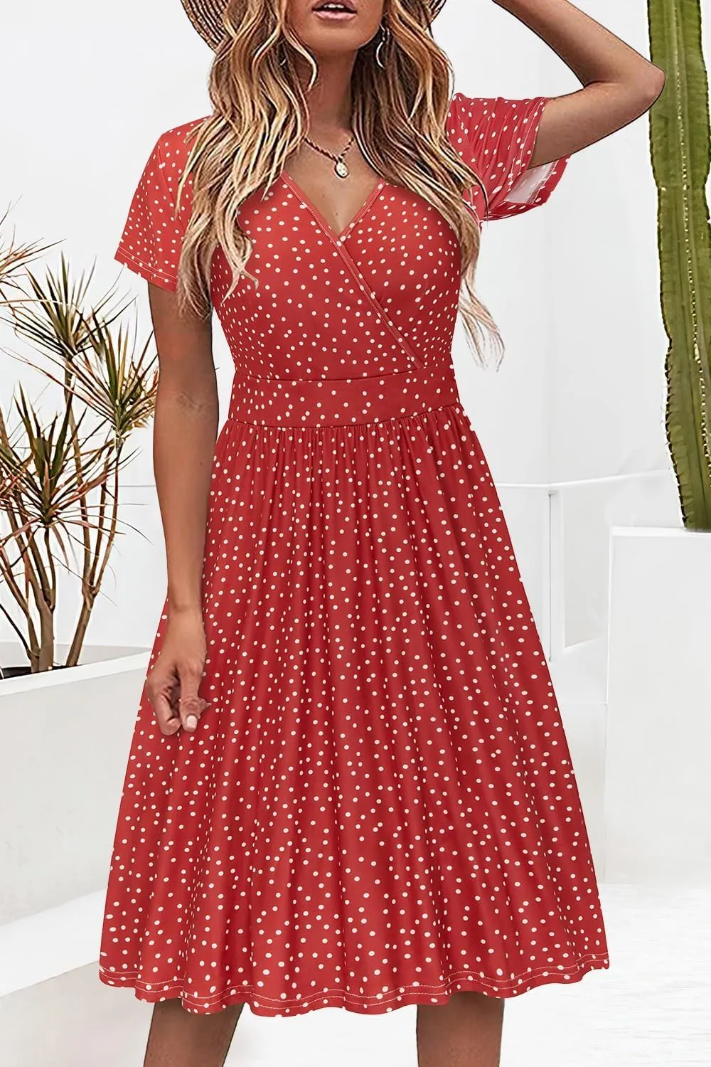 VOTEPRETTY Women's Short Sleeve V Neck Wrap Dress Summer Casual Floral Sundress with Pockets