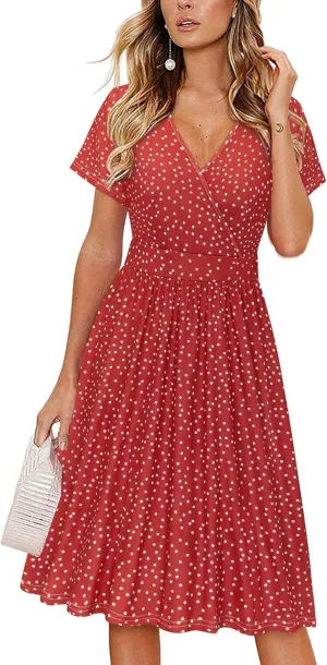VOTEPRETTY Women's Short Sleeve V Neck Wrap Dress Summer Casual Floral Sundress with Pockets