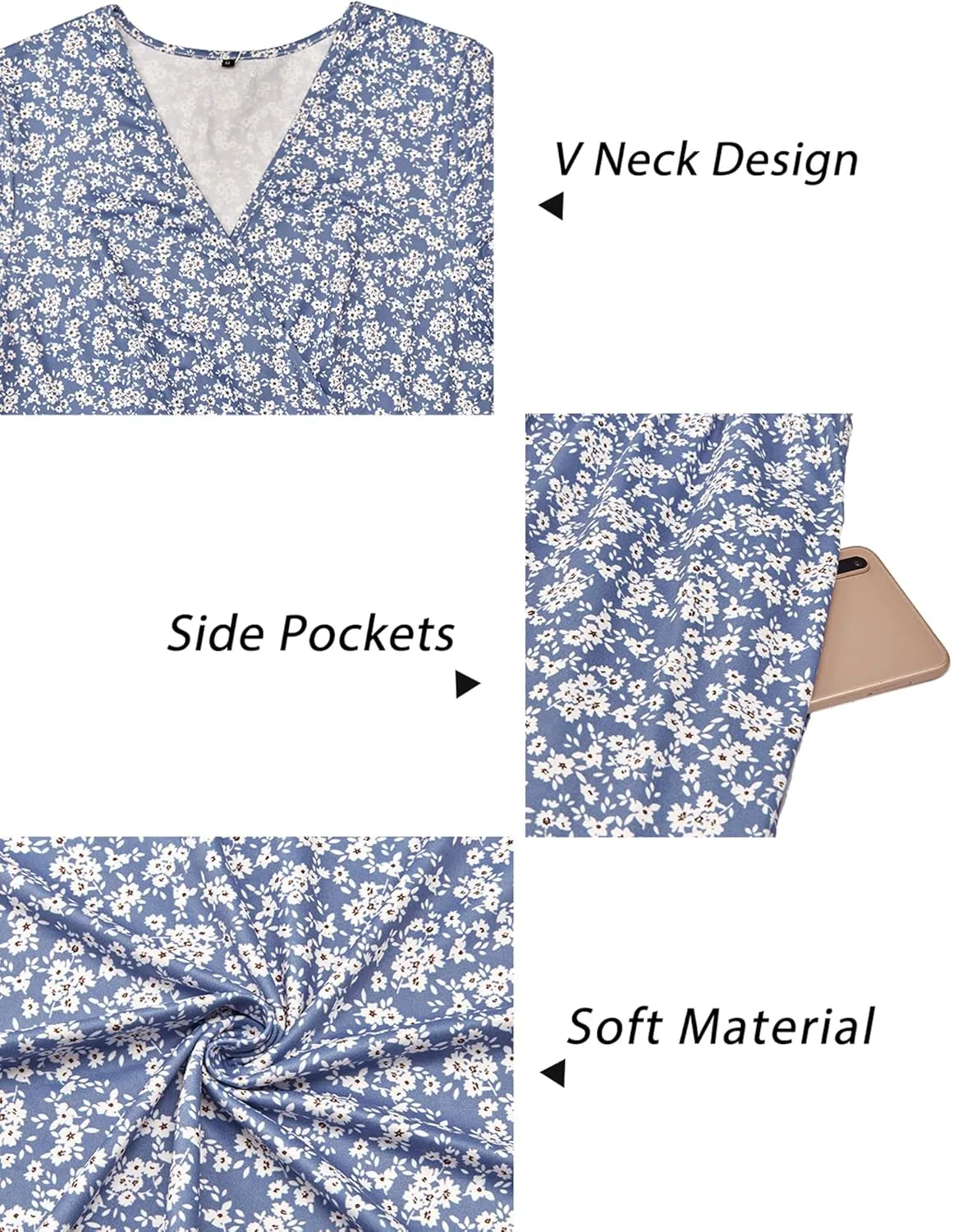 VOTEPRETTY Women's Short Sleeve V Neck Wrap Dress Summer Casual Floral Sundress with Pockets