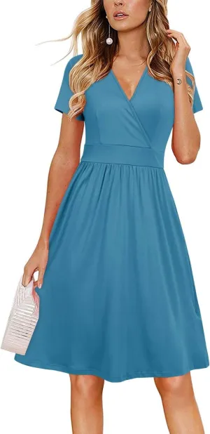 VOTEPRETTY Women's Short Sleeve V Neck Wrap Dress Summer Casual Floral Sundress with Pockets