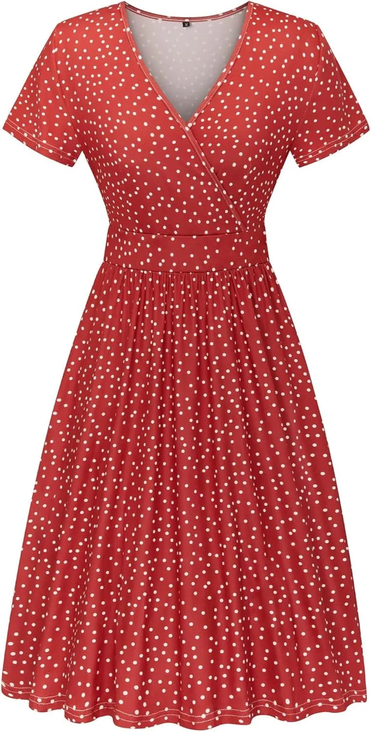 VOTEPRETTY Women's Short Sleeve V Neck Wrap Dress Summer Casual Floral Sundress with Pockets