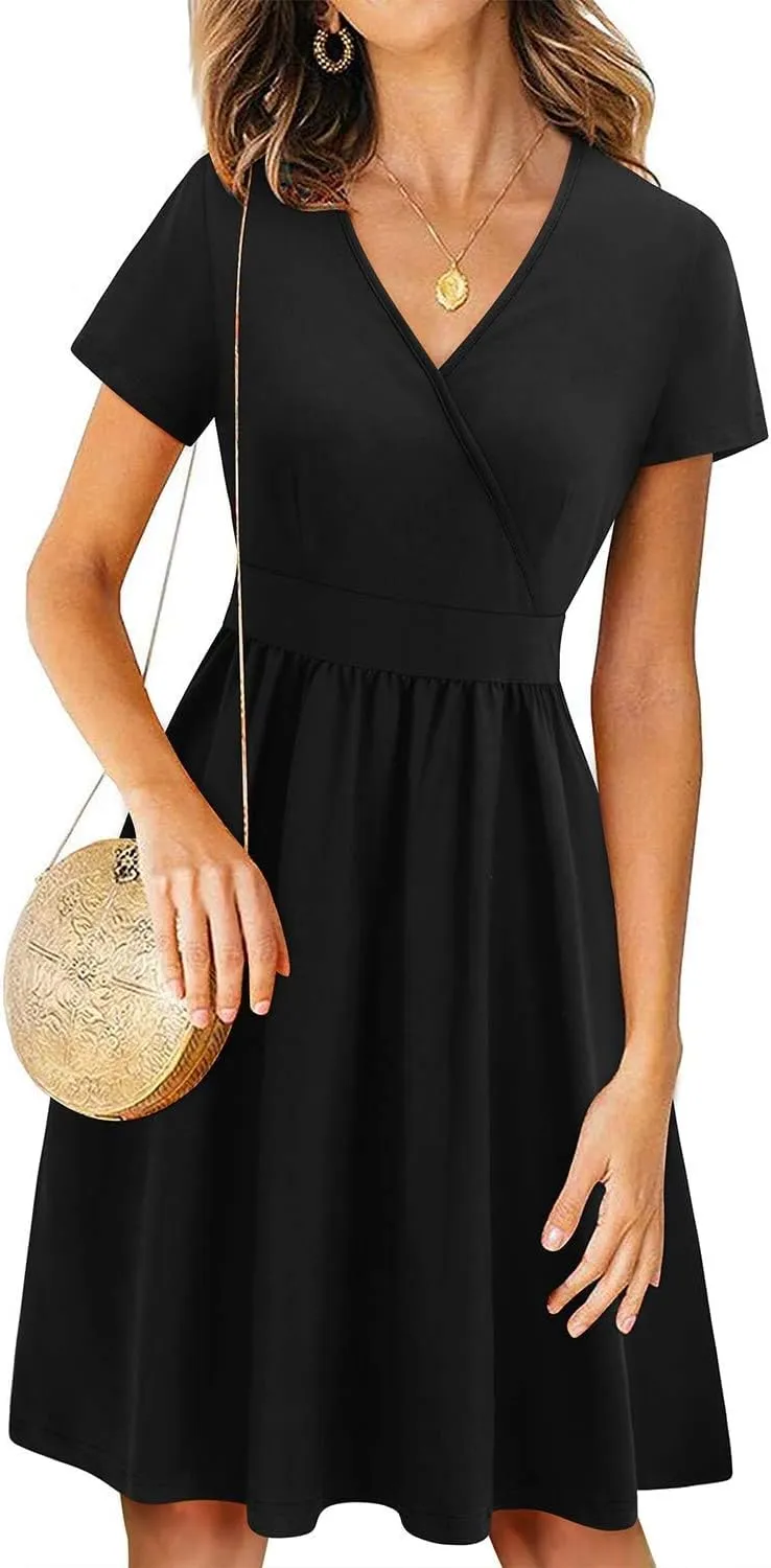 VOTEPRETTY Women's Short Sleeve V Neck Wrap Dress Summer Casual Floral Sundress with Pockets