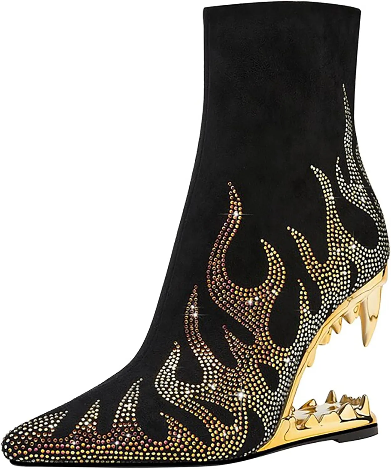 Wanliluxy Shark Teeth Ankle Boots Morso Boots Animal Pattern Boots Rhinestone Ankle Boots
