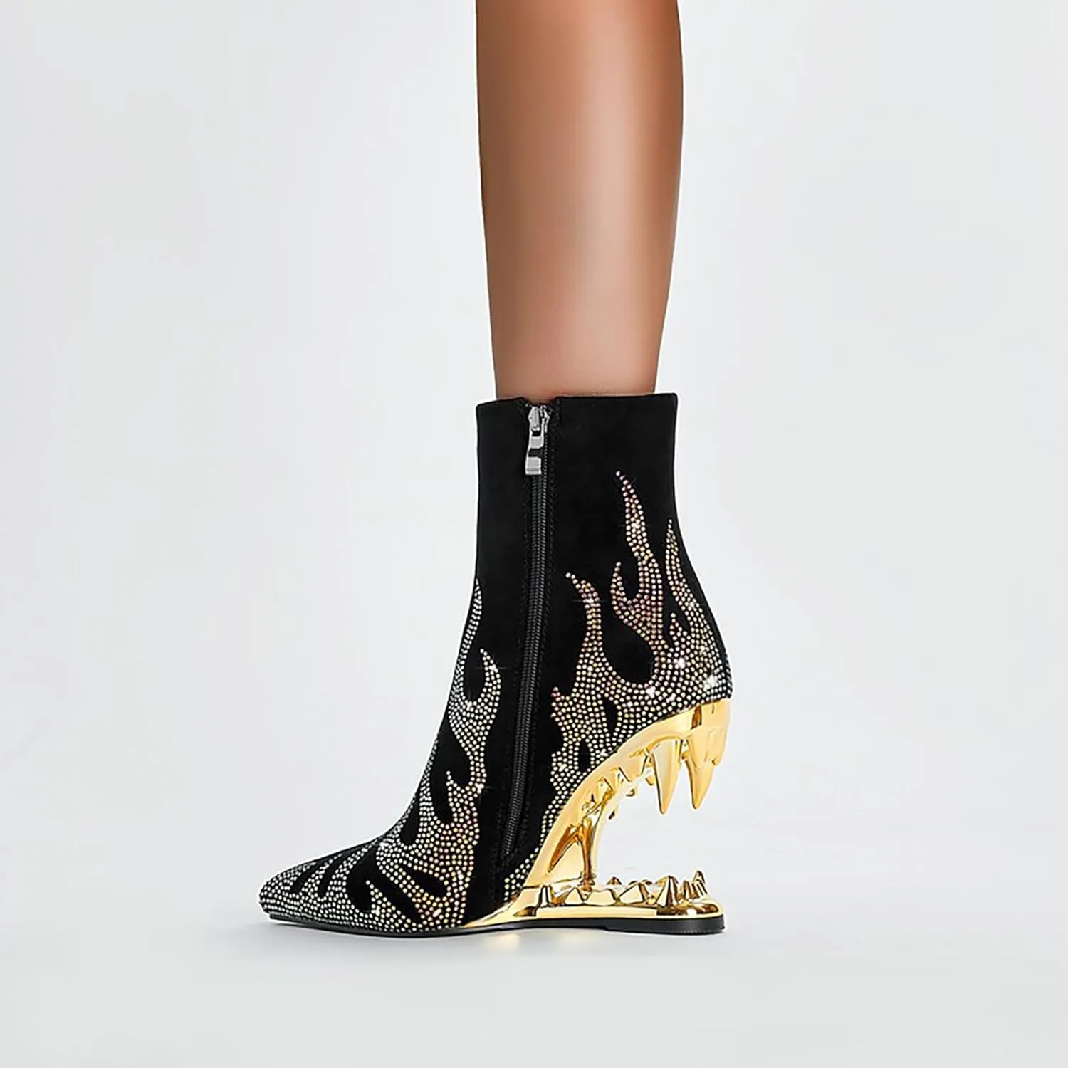 Wanliluxy Shark Teeth Ankle Boots Morso Boots Animal Pattern Boots Rhinestone Ankle Boots