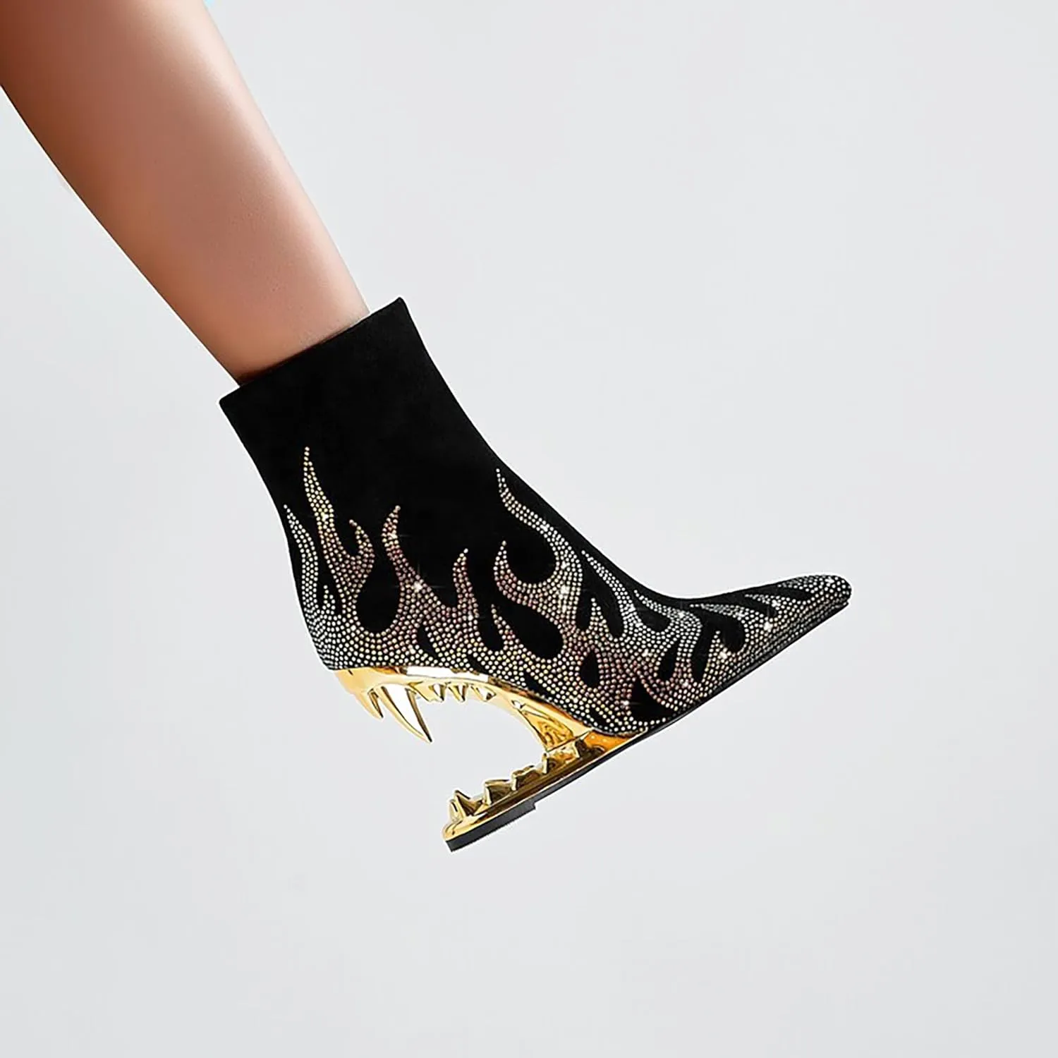 Wanliluxy Shark Teeth Ankle Boots Morso Boots Animal Pattern Boots Rhinestone Ankle Boots