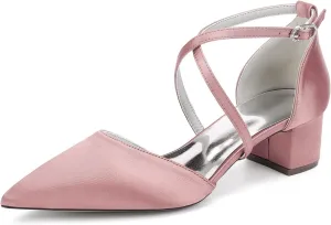 Wedding Bridal Shoes Women's Bridal Block Heel Satin Closed Pointed Toe Chunky Low Heel Pump Sandal Party Dress Shoes 4.5Cm