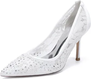 Wedding Bridal Shoes Womens High Heels Back Sexy Stiletto Wedding Pointed Toe Dress Pumps Shoes 8.5Cm
