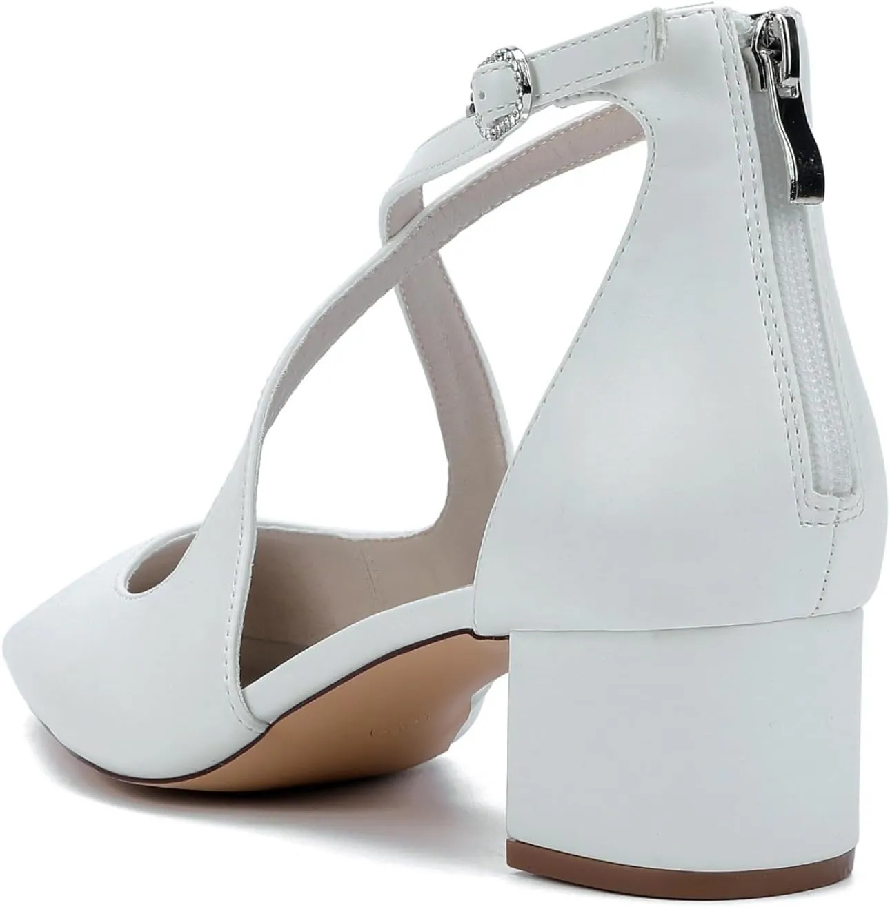 Wedding Bridal Shoes Women's Pointed Toe Low Chunky Heels Bridal Ankle Strap Dress Pump Shoes 4.5Cm