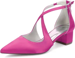 Wedding Bridal Shoes Women's Satin Pointed Toe Low Block Heels Bridal Prom Party Dress High Heels 4.5Cm