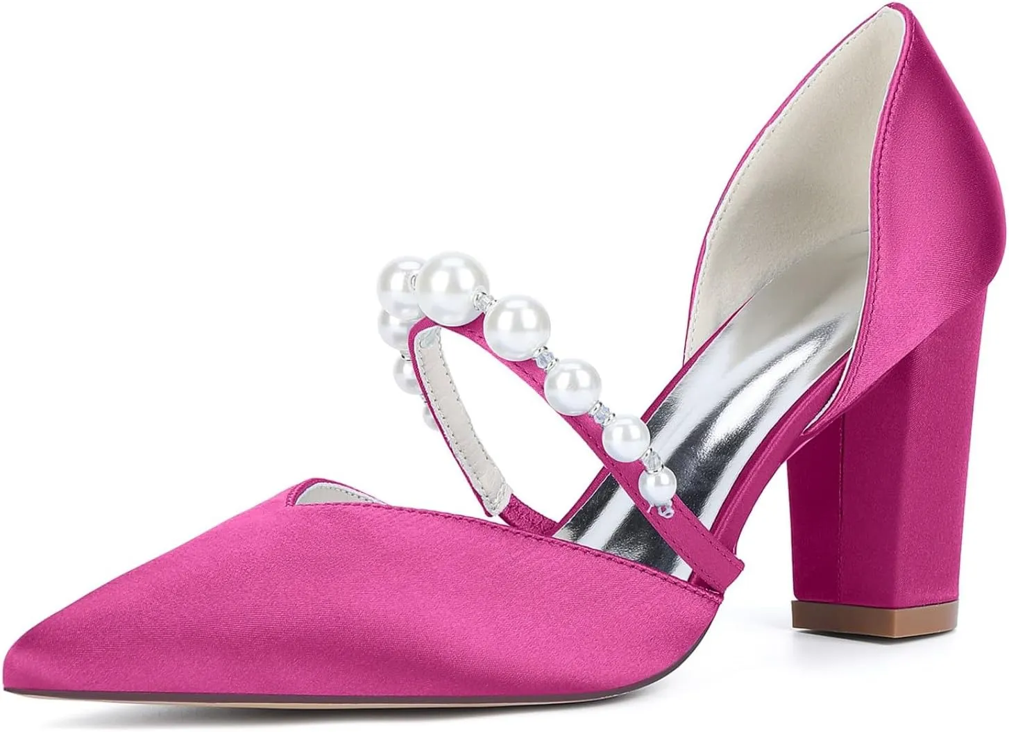 Wedding Shoes Women's Heels,Satin Pumps, Nude Heels for Women,Chunky Heels Bridal Women,Pointed Toe Dress Office Wedding Shoes 8.5Cm