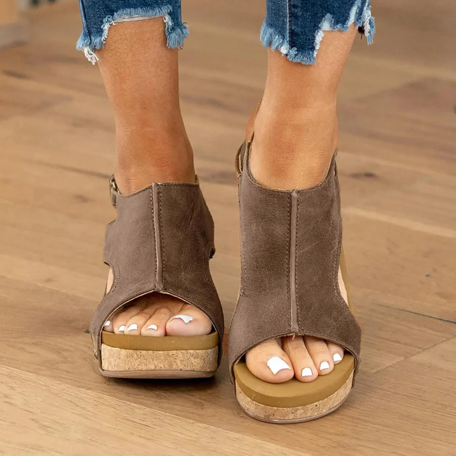 Wedge Sandals for Women Dressy Summer Orthopedic Sandals for Women Bohemia Buckle Ankle Strap Wedge Sandals 2025 Open Toe Flip-Flops Summer Casual Low Wedges Walking Strappy Slip on Sandals