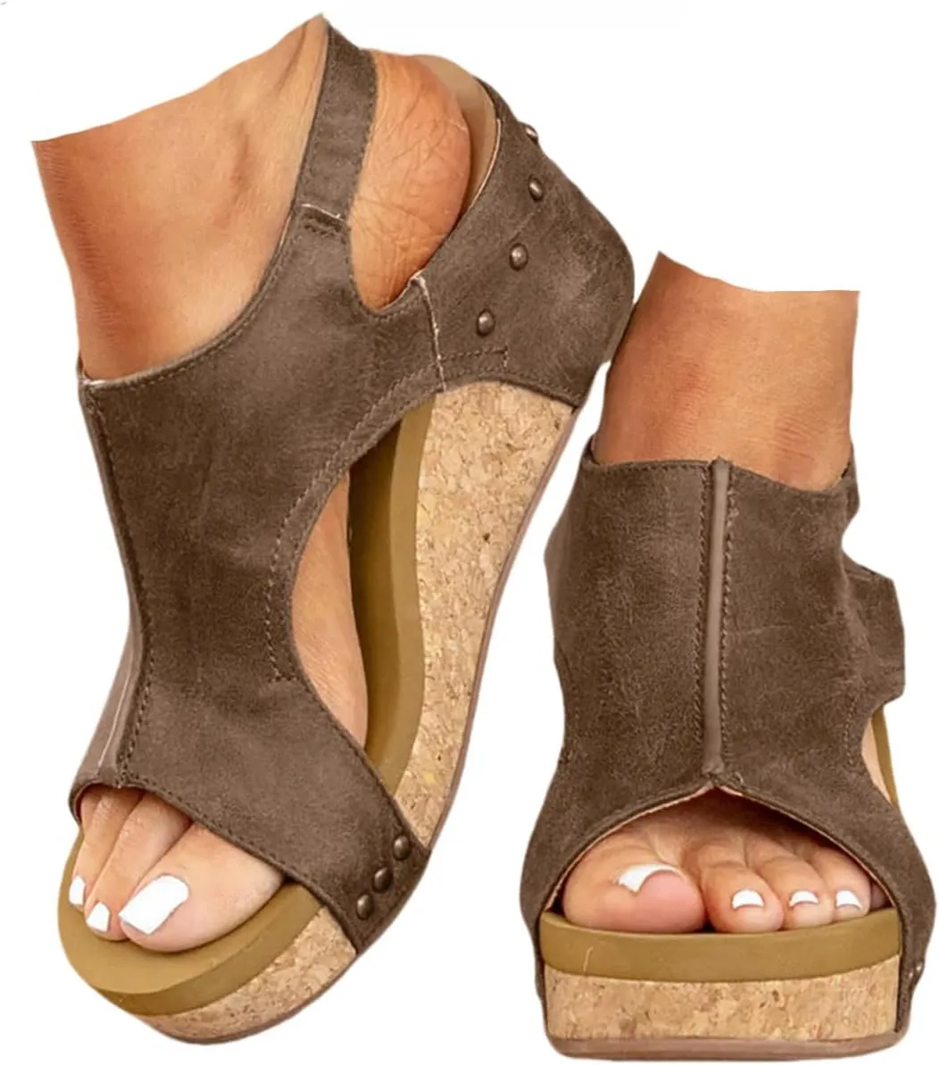 Wedge Sandals for Women Dressy Summer Orthopedic Sandals for Women Bohemia Buckle Ankle Strap Wedge Sandals 2025 Open Toe Flip-Flops Summer Casual Low Wedges Walking Strappy Slip on Sandals