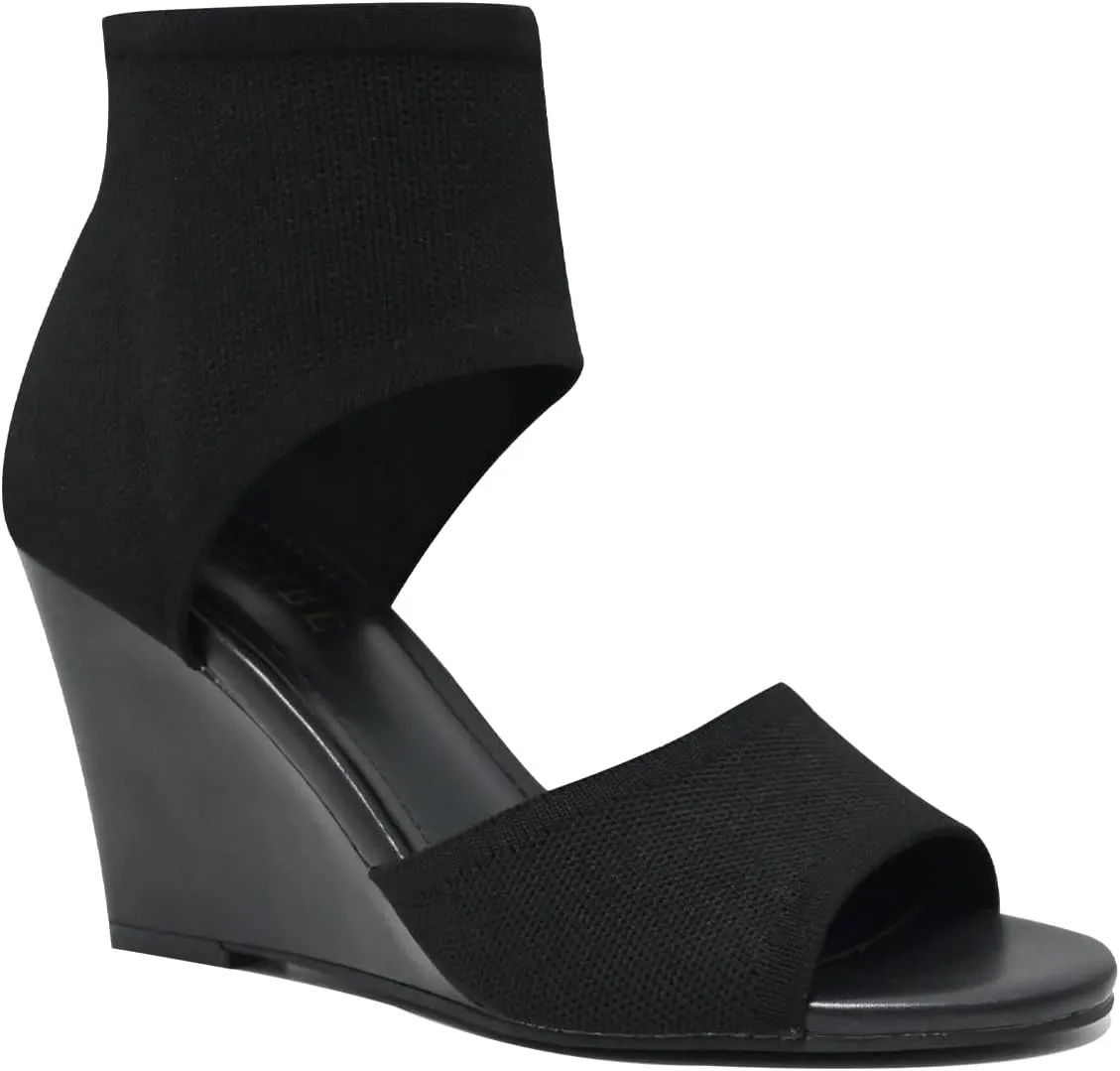 Wedge Sandals for Women Elastic Knit Peep Toe Heels Sandals Comfortable Slip On Wedges Heels Open Toe Summer Ankle Booties Sandals for Women Dressy