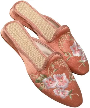 WENJIAZHIZHI Embroidered Slides Backless Loafers Pearls Mules Clogs Flats Sandals for Womens Dressy Summer Shoes Slip On