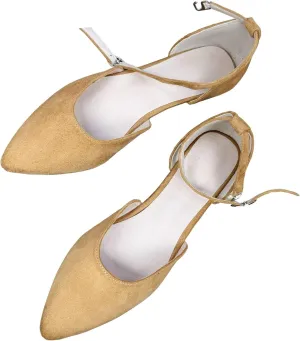 WENJIAZHIZHI Women Pointy Toe Ankle Buckle Flat Sandals Candy Color Comfortable Wedding Dressy Flats Shoes Big Size