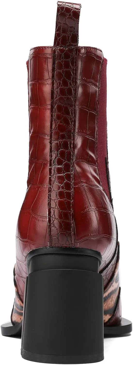 Western Gladiator Boots For Women Winter Ankle Extra Wide Calf Booties Botas Para Mujer Chelsea Leather Chunky Block Dress Combat Warm Lined Cowboy Cowgirl Ladies High Heels