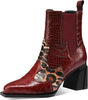 Western Gladiator Boots For Women Winter Ankle Extra Wide Calf Booties Botas Para Mujer Chelsea Leather Chunky Block Dress Combat Warm Lined Cowboy Cowgirl Ladies High Heels